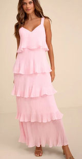 Lulus XL NEW Elegant Nature Blush Pink Pleated Sleeveless Tiered Maxi Dress Photo 0