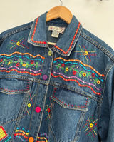 New Directions Vintage 90s Embroidered Denim Jacket Boho Floral 1X Photo 0