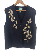 Lily's of Beverly Hills Sweater Vest Womens M Embroidered Navy Blue Cotton EUC Photo 0