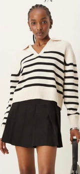 Pimkie Collection Striped Collared Knit Sweater Womens Size‎ S Cream Navy Photo 0