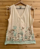 Y2K Vintage Large Tie Shoulder Pinch Bodice Butterfly Floral V Neck Tank Top Photo 0