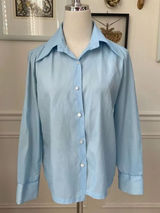 Vintage 70s Miss Holly Light Blue Textured Crepe Pointy Collar Button Shirt M 34 Photo 0