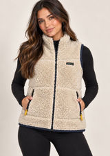 LL Bean Mountain Pile Fleece Vest Cream Navy Sherpa Retro Outdoor Jacket M Photo 0