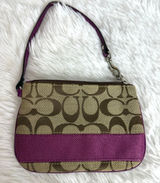 COACH Purple Brown Signature Canvas Wristlet Photo 0