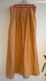 Free People Apricot Orange Gauze Button Down Maxi Skirt Ribbed Waist Small Photo 0