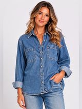 Newton Trading Co. Denim Button Front Shirt Medium Wash Chambray Size M Photo 0