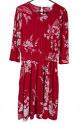London Times Dress Size 10 Red Floral Cottage Coquette Girl Retro Tropical Flare Photo 0