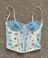 Forever 21 Blue Floral Lace Corset Top Photo 0