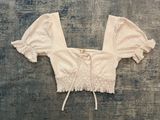 Altar'd State White Tie Front Eyelet Puff Sleeve Crop Top Women's Small Photo 0