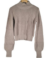 Billie The‎ Label Amelia Sweater Ribbed Mock Neck Balloon Sleeve Pumice Medium Photo 0
