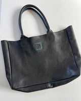 Black Deertan Cowhide Leather Tote Bag Teal Trim Classic‎ Minimalist Purse Photo 0