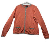 Vintage Adidas Women's Cardigan Sweater Silk Cashmere Orange Gray 3 Stripe Sz L Photo 0