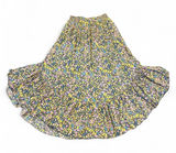 Free People Floral MIDI Skirt Smock Waist Yellow Gray Green Blue Small Photo 0