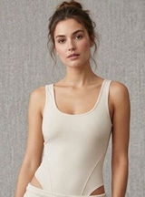 Free People Movement Bodysuit L Beige Scoop‎ Neck High Cut Stretch Leotard Thong Photo 0