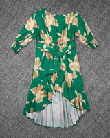 Green Floral Long Sleeve Hi Low Midi Dress With Waist Tie Photo 0
