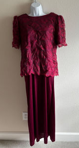 Praise‎ Hymn 90s Vintage 2pc Dress Set M Burgundy Lace Sequin Formal Choir Gown Photo 0