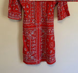 Small Skies are Blue Red Blue Boho Floral Print Dress Bell Sleeves Button Lined‎ Photo 0