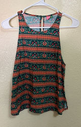 FARM Rio Green Tank Top with Coral and Pink Stripe Print Size S Photo 0