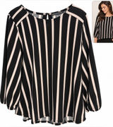 Adrianna Papell Black Cream Stripe Blouse office work wear casual business cute Photo 0