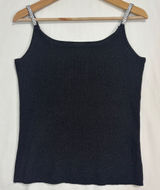 Vtg Pointelle Shimmer Tank‎ Top Womens XL Black Silk-Blend Silver Metallic Studs Photo 0