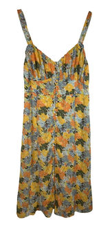 Abercrombie & Fitch Yellow Floral Button Front Smocked Midi Dress Womens Medium Photo 0