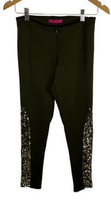 Alice + Olivia Olive Green Sequin Panel‎ Leggings Slim Fit Pants Stretch Green Photo 0