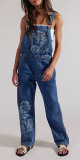 Free People We The Free Ziggy Printed Overalls in Ocean Blue Combo NWT Photo 0