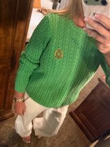 Lauren Ralph Lauren Green Cable Knit Crest Sweater 100% Cotton Size Small Photo 0