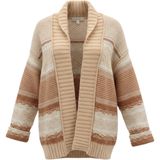 Good Hart Open Front Cardigan Women Size M Tan Striped Southwestern Chunky Knit Photo 0