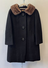 Vintage John Wanamaker Fur Collar Textured Wool Overcoat ILGWU Union Made Black Photo 0