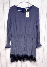 Avec Les Filles Dress Women Size Large Polka Dot Lace Trim Long Sleeve‎ Mini Zip Photo 0