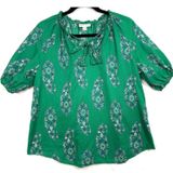 Knox Rose‎ S Green Paisley Peasant Top Boho Floral Puff Sleeve Cottagecore Photo 0