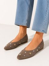 NEW A new day Suede Studded Ballet Flats In Rich Brown Taupe Almond Toe Size 12 Photo 0