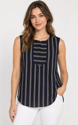 J Crew Blouse 8 Blue Sheer Sleeveless Striped Summer Career Preppy B5941 Photo 0