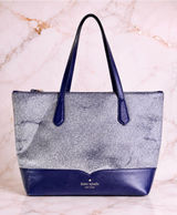 Kate Spade Lola Joely Large Glitter Carryall Tote in Dusk Navy Blue GUC Photo 0