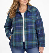 LL Bean Blue Plaid Fleece Lined Flannel Snap Shirt Jacket Shacket Women 1X Photo 0