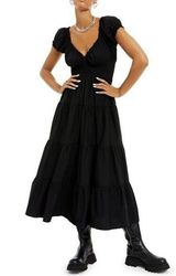 NEW We Wore What Poplin Midi Dress Smocked V-Neck Milkmaid Fit & Flare Maxi Long Photo 0