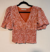 Abercrombie & Fitch Rust and White Floral V-Neck Smocked Crop Blouse Photo 0