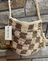 Lu & Elle Sundrift Tassel Bucket Bag Woven Tassel Checkered Crossbody Boho NWT Photo 0