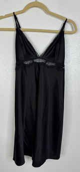 Victorias Secret Black Satin Lace Trim Slip Dress Nightgown Large Photo 0