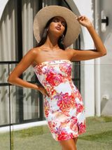 RNWY Jade Acadia Floral Strapless Midi Dress XS Pink Orange Y2K Party Cocktail Photo 0