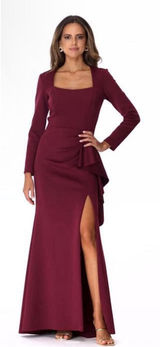 Xscape Women's Red Square-Neck Draped Long-Sleeve Gown Dress Size 10 Photo 0
