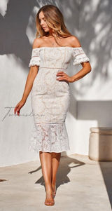 Twosisters the Label Erica White Lace Off the Shoulder Mermaid Midi Dress Photo 0