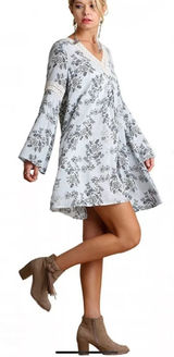 Umgee Embroidered Mini Swing Dress Blue Floral‎ Bohemian Gypsy Cottagecore sz S Photo 0