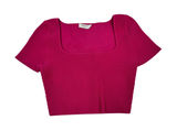 Babaton Sculpt Knit Crop Top Magenta Pink‎ Square Neck Ribbed Short Sleeve M Photo 0