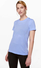 Lululemon‎ Breeze By Short Sleeve Women 4 Blue Excellent Mesh Vent Workout Photo 0