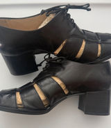 Enzo Angiolini Black Cutout Lace-Up Women's Heel Loafers Leather 7.5M Photo 0