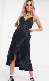 Abercrombie & Fitch BLK leopard satin ruffle wrap dress goth grunge edgy chic M Photo 0