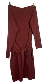 ANTHROPOLOGIE Womens L Redwood Off Shoulder Mini Dress Dolman Sleeve Tie Waist‎ Photo 0