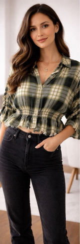 Free People We The Free Plaid Peplum Top Womens S Boho Crop Ruched Festival Fall Photo 0